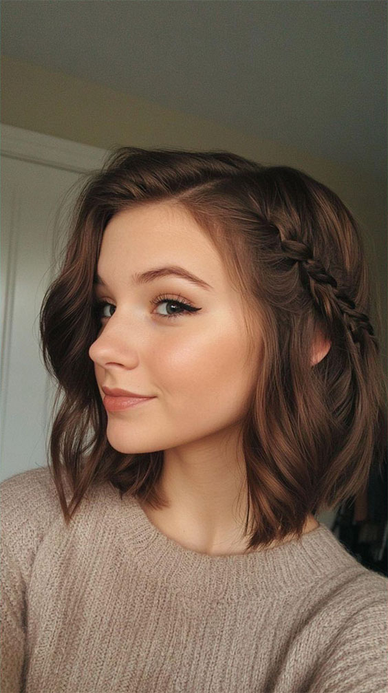 Włosy średniej długości z warkoczem